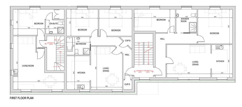 Lot: 74 - FORMER CAR SALES LOT WITH PLANNING PERMISSION FOR NINE FLATS - First Floor Plan